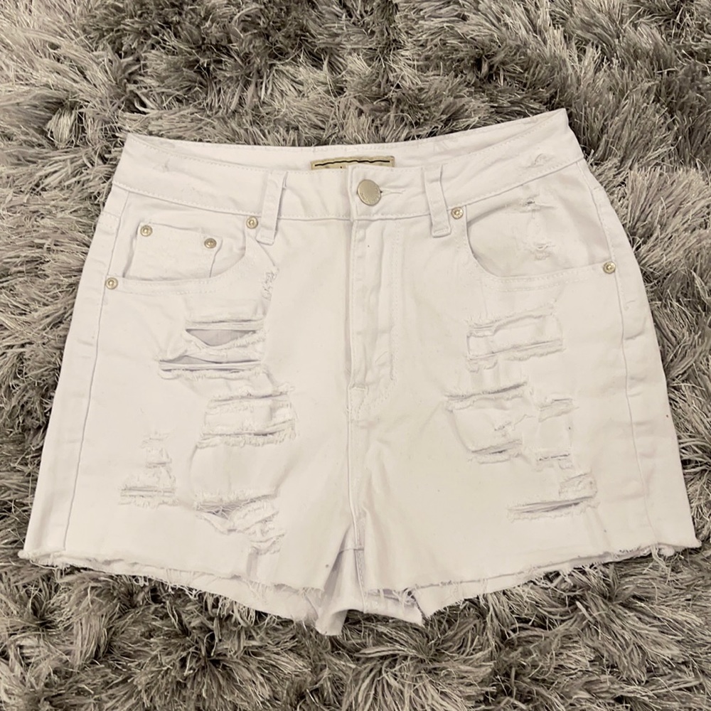 White Denim Distressed Shorts